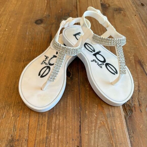 Bebe White Jeweled Sandals Size L 9/10 Kids - Picture 2 of 10